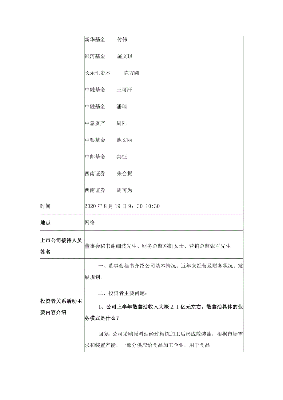 道道全粮油股份有限公司投资者关系活动记录表.docx_第2页