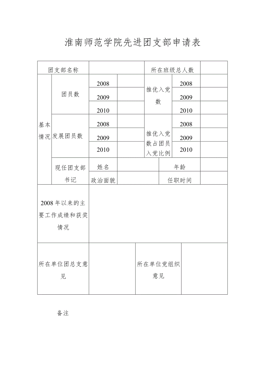 淮南师范学院先进团支部申请表.docx_第1页