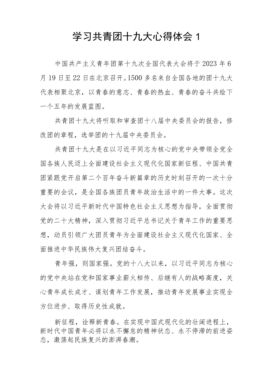 2023年7月学习共青团十九大致词心得体会感想3篇.docx_第2页