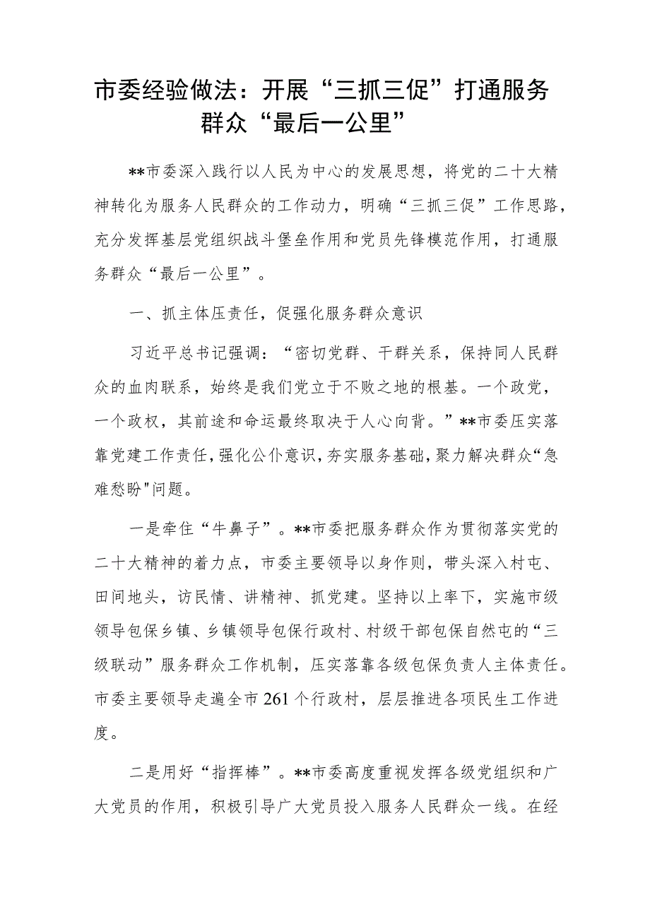 2023市委某市开展“三抓三促” 行动经验做法工作典型材料4篇.docx_第2页