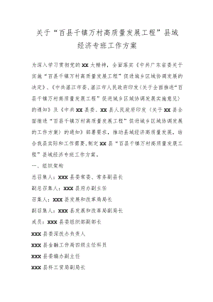 关于“百县千镇万村高质量发展工程”县域经济专班工作方案.docx