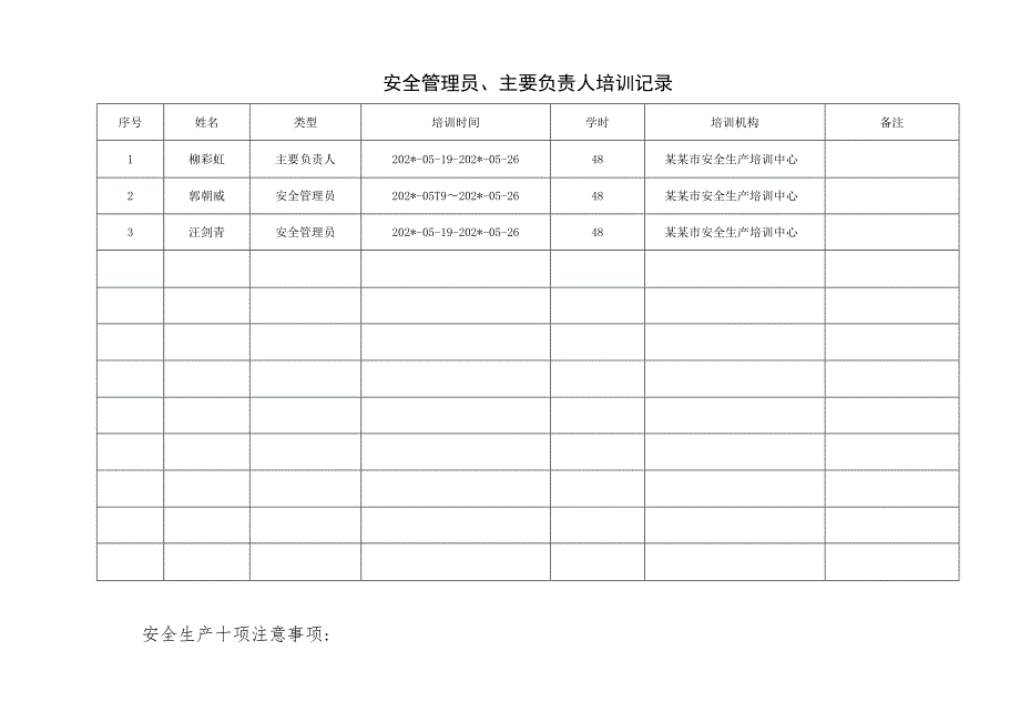 安全管理员主要负责人培训记录.docx_第1页