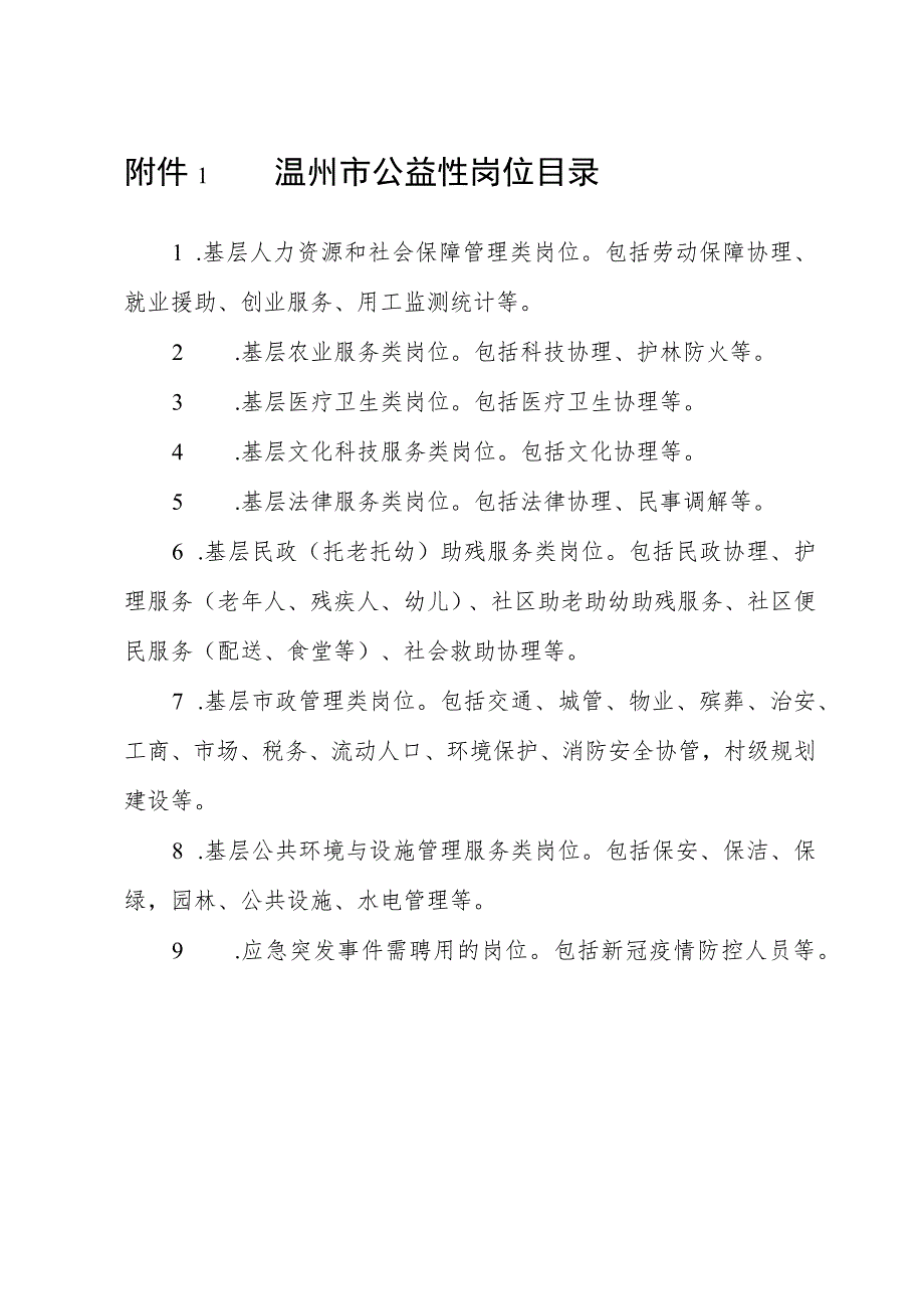 温州市公益性岗位目录.docx_第1页