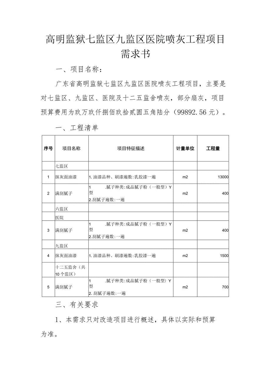 高明监狱七监区九监区医院喷灰工程项目需求书.docx_第1页