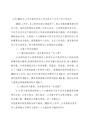 公司2023年上半年意识形态工作总结及下半年计划（集团企业汇报报告）.docx