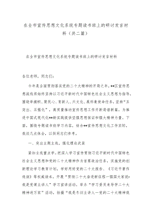 在全市宣传思想文化系统专题读书班上的研讨发言材料(共二篇).docx