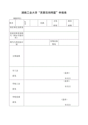 湖南工业大学“芙蓉百岗明星”申报表.docx