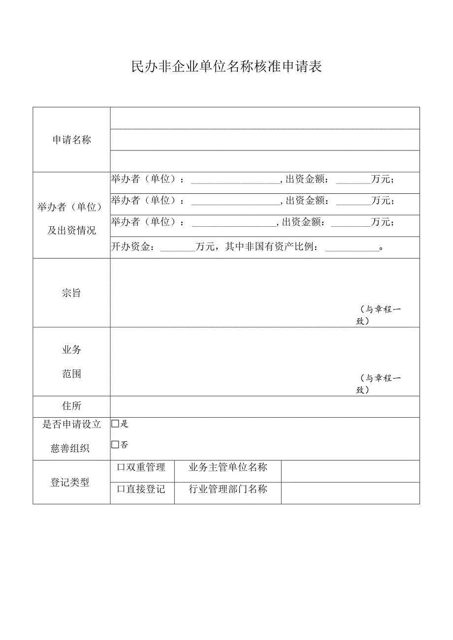 民办非企业单位名称核准申请表.docx_第1页