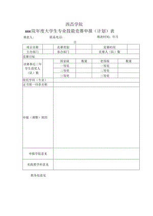 西昌学院xxx院年度大学生专业技能竞赛申报计划表.docx