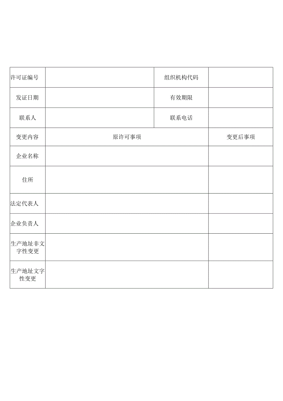 医疗器械生产许可证登记事项变更空白表.docx_第2页