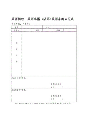 美丽街巷、美丽小区院落、美丽家庭申报表.docx