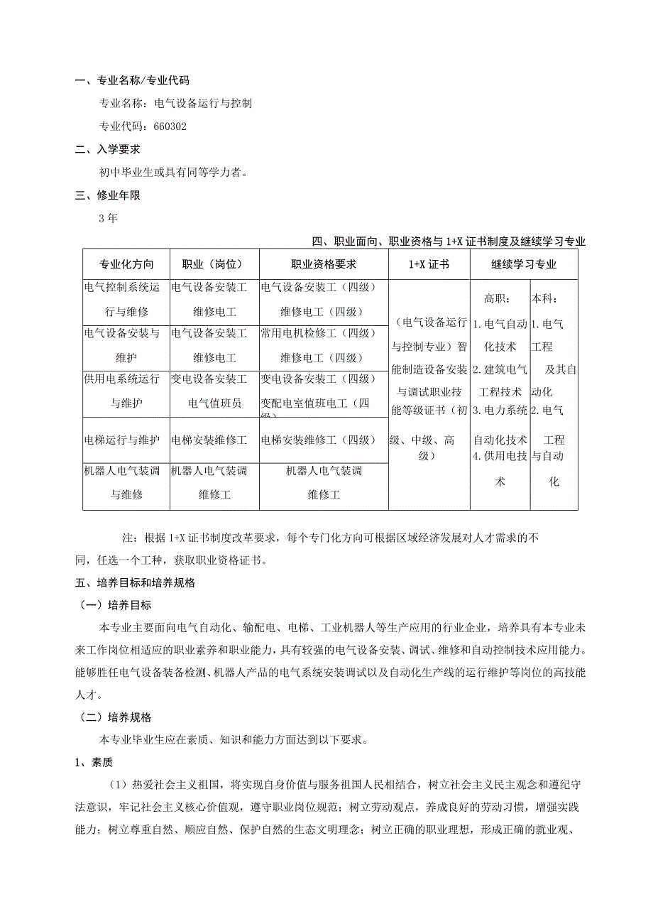 福建省霞浦职业中专学校电气设备运行与控制专业人才培养方案.docx_第3页