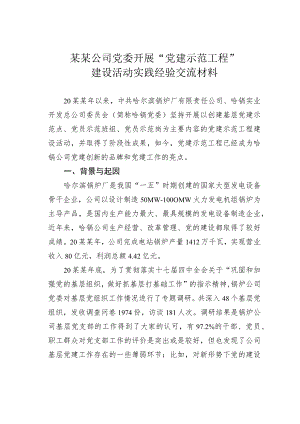 某某公司党委开展“党建示范工程”建设活动实践经验交流材料.docx