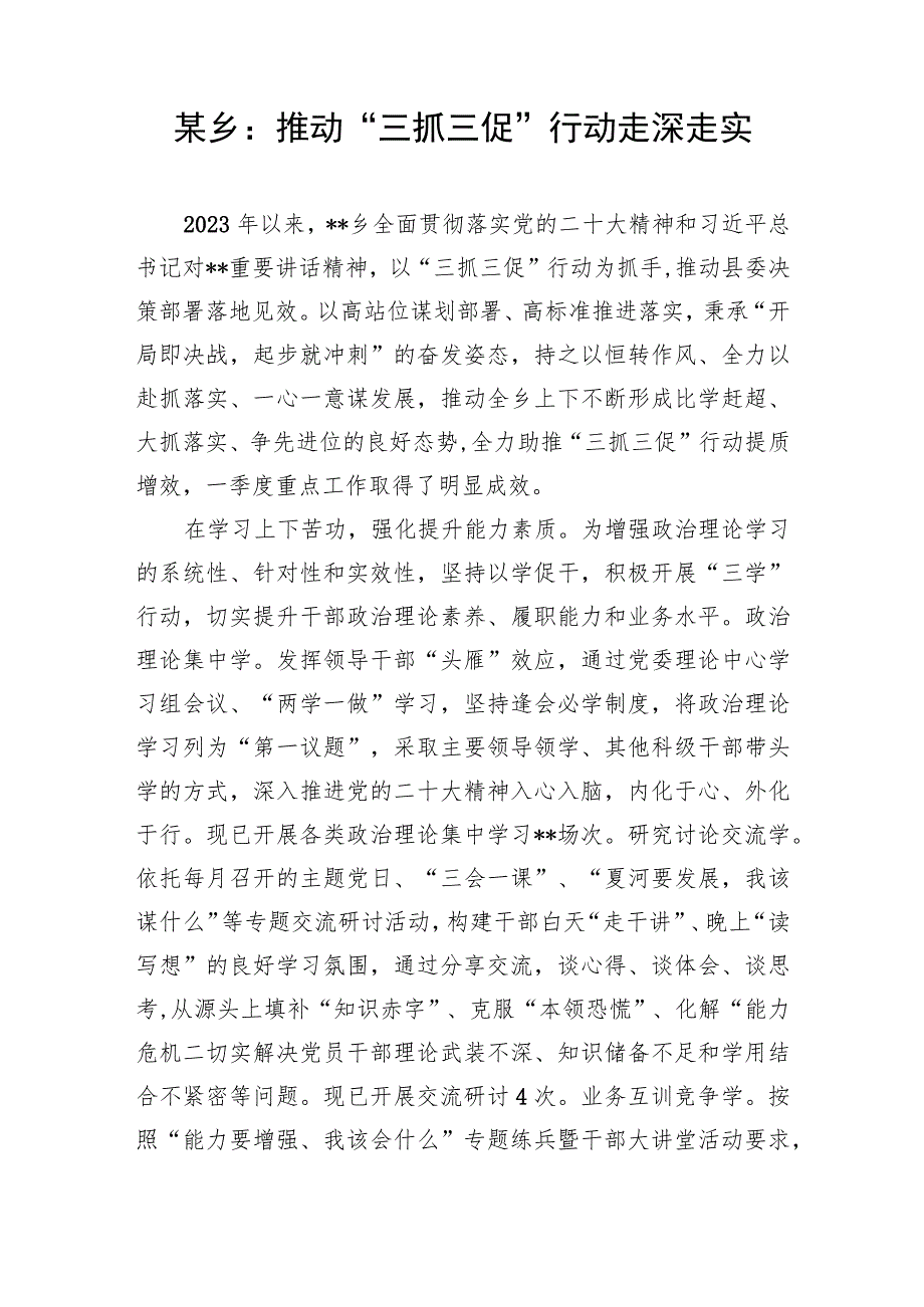 2023年上半年乡镇推动“三抓三促”行动走深走实活动经验交流材料5篇.docx_第2页