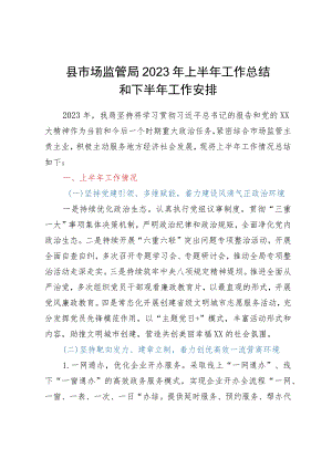 县市场监管局2023年上半年工作总结和下半年工作安排.docx