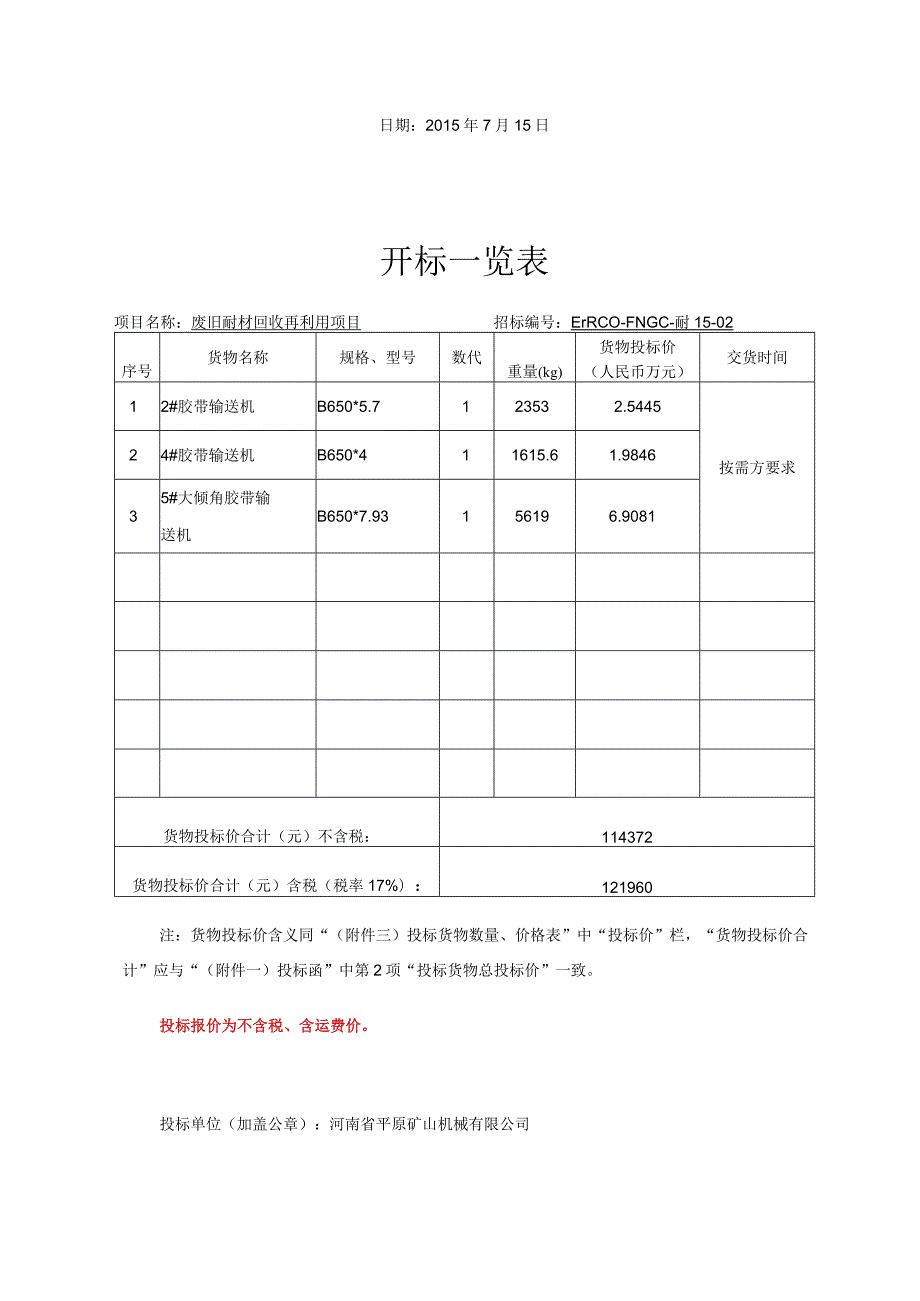 胶带输送机废旧耐材回收再利用项目标书.docx_第2页