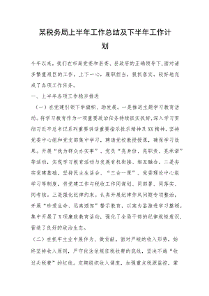 某税务局上半年工作总结及下半年工作计划.docx