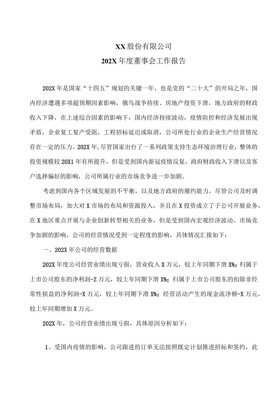 XX股份有限公司202X年度董事会工作报告.docx_第1页