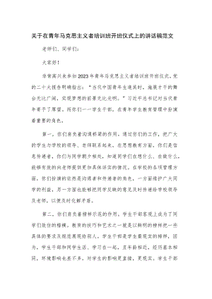 关于在青年马克思主义者培训班开班仪式上的讲话稿范文.docx