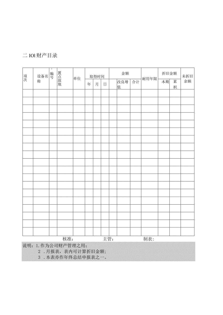 【企业财务管理表格大全】财产目录纵表格.docx_第1页