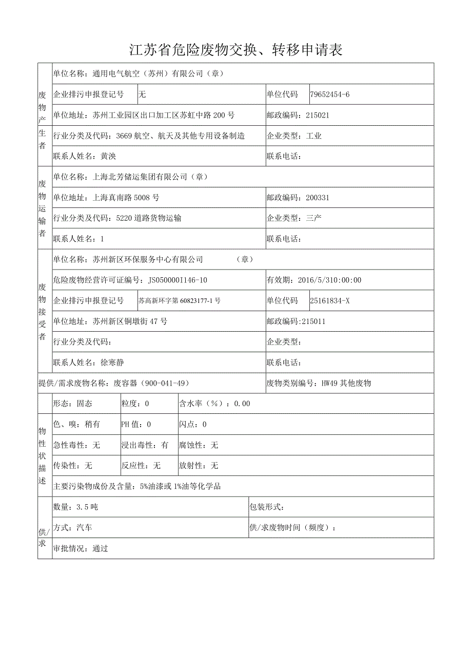 江苏省危险废物交换、转移申请表.docx_第1页