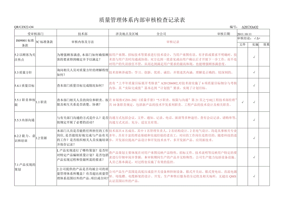 质量管理体系审核检查记录表.docx_第1页