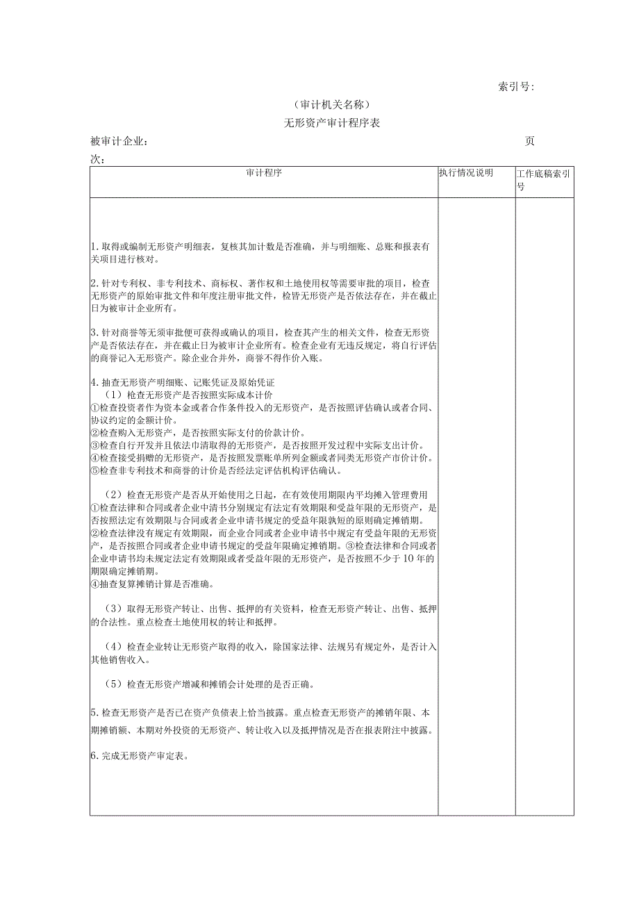 【国家审计实施】非流动资产W-06无形资产审计程序表.docx_第1页