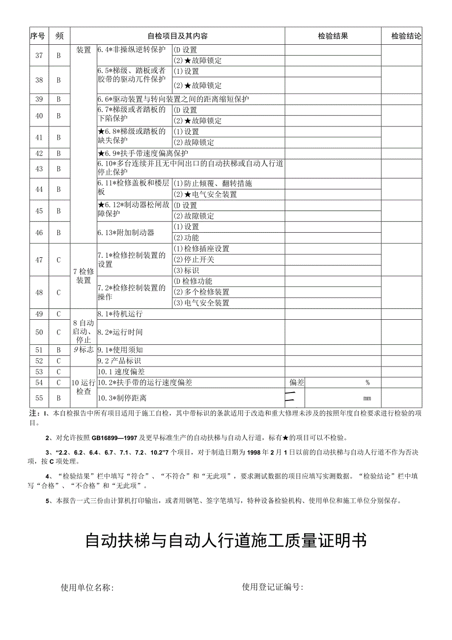 自动扶梯与自动人行道施工自检报告2022报告自检项目表.docx_第3页