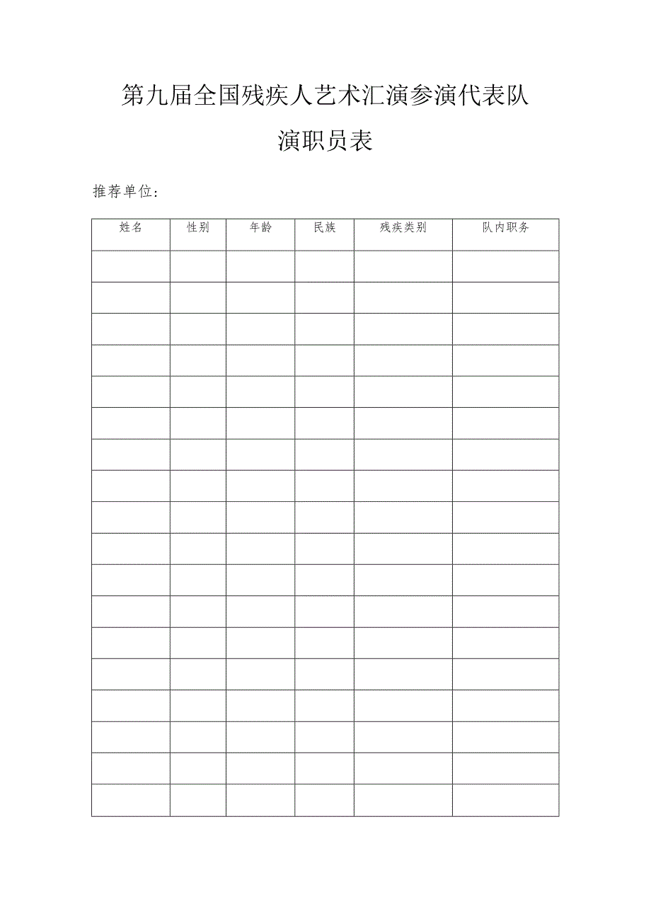 第九届全国残疾人艺术汇演参演代表队演职员表.docx_第1页