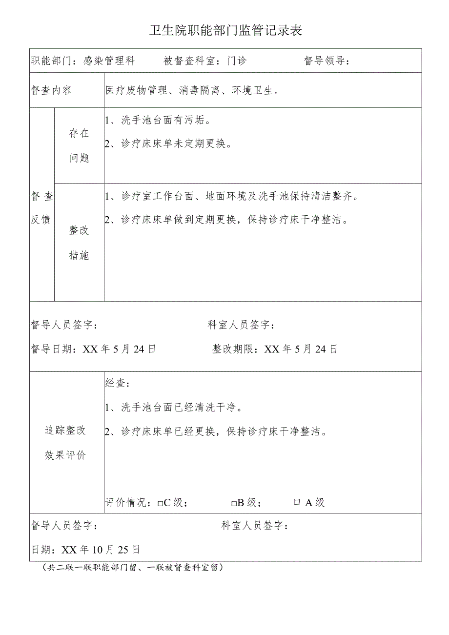 卫生院职能部门监管记录表.docx_第1页