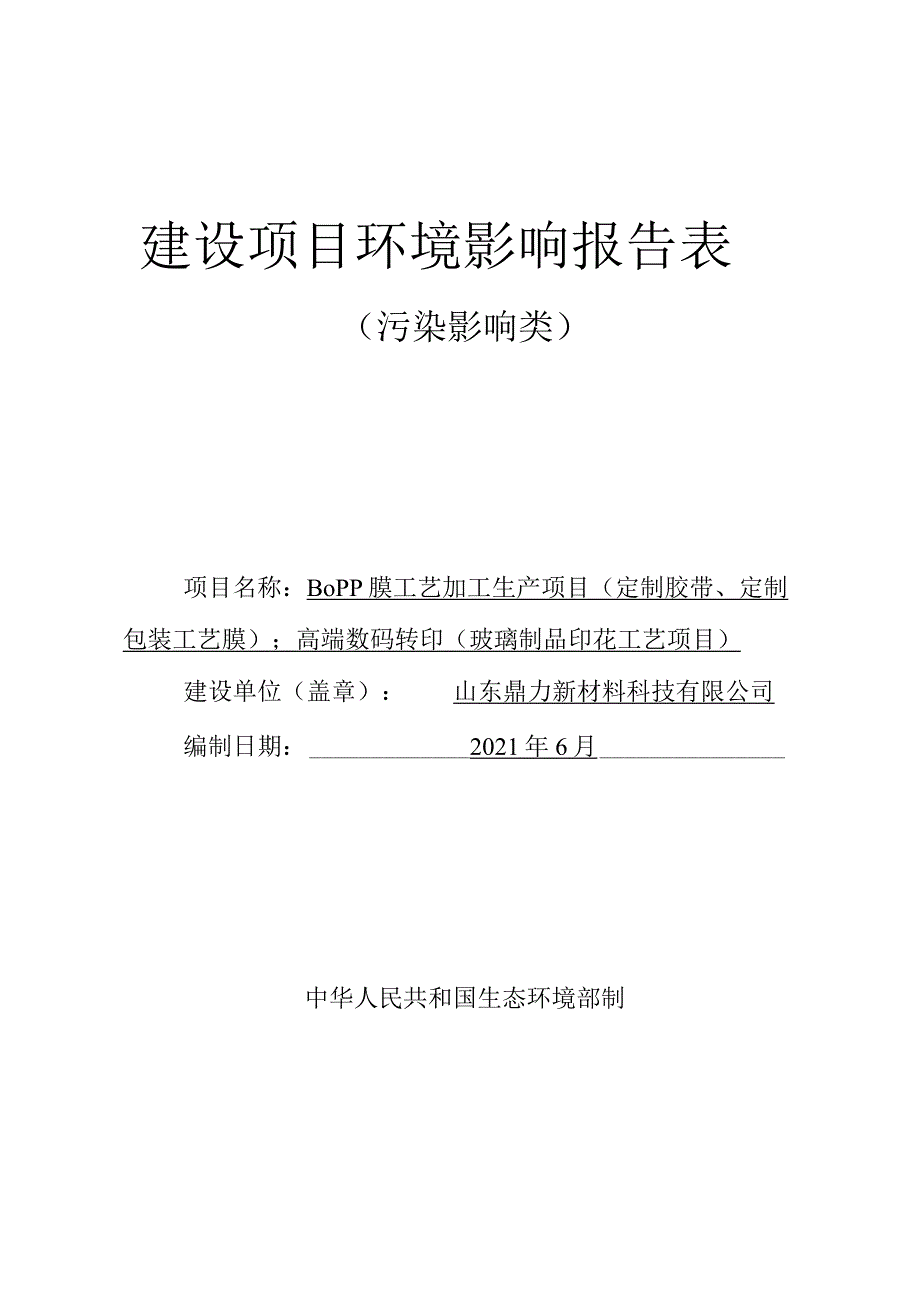 BOPP膜工艺加工生产项目环境影响评价报告书.docx_第1页