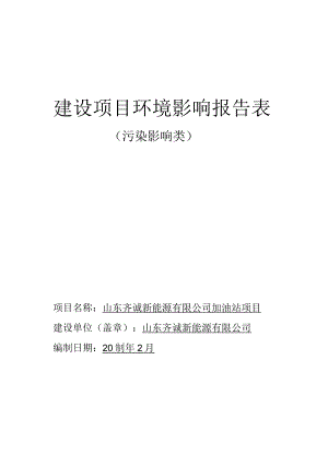 山东齐诚新能源有限公司加油站项目环境影响评价报告书.docx