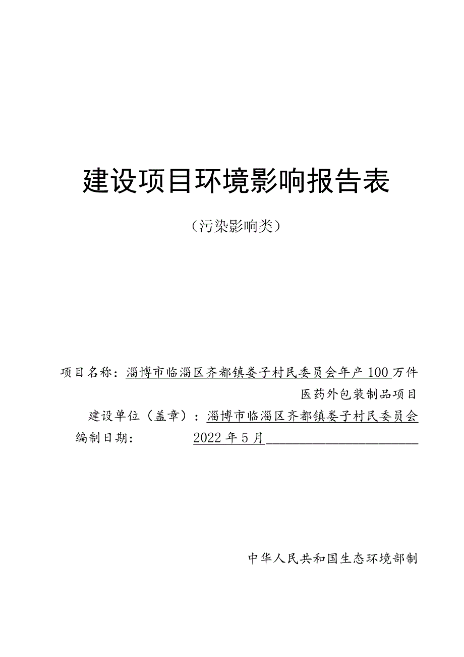 年产100万件医药外包装制品项目环境影响评价报告书.docx_第1页