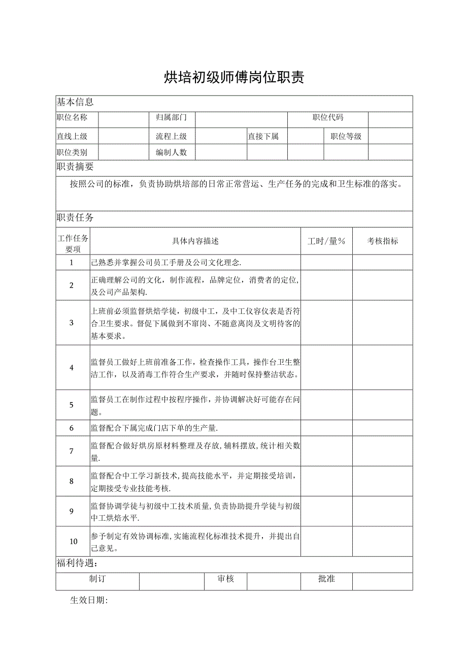 烘培初级师傅岗位职责.docx_第1页