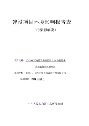 年产 60 万吨基于钢渣捕集 CO2 与资源化利用的复合矿粉项目 环境影响评价报告书.docx