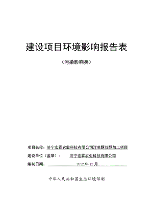 洋葱酥蒜酥加工项目环境影响报告书环境影响评价报告书.docx