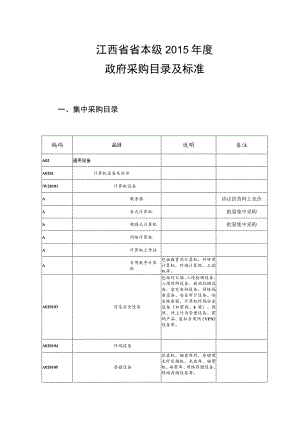 江西省省本级2015年度政府采购目录及标准.docx