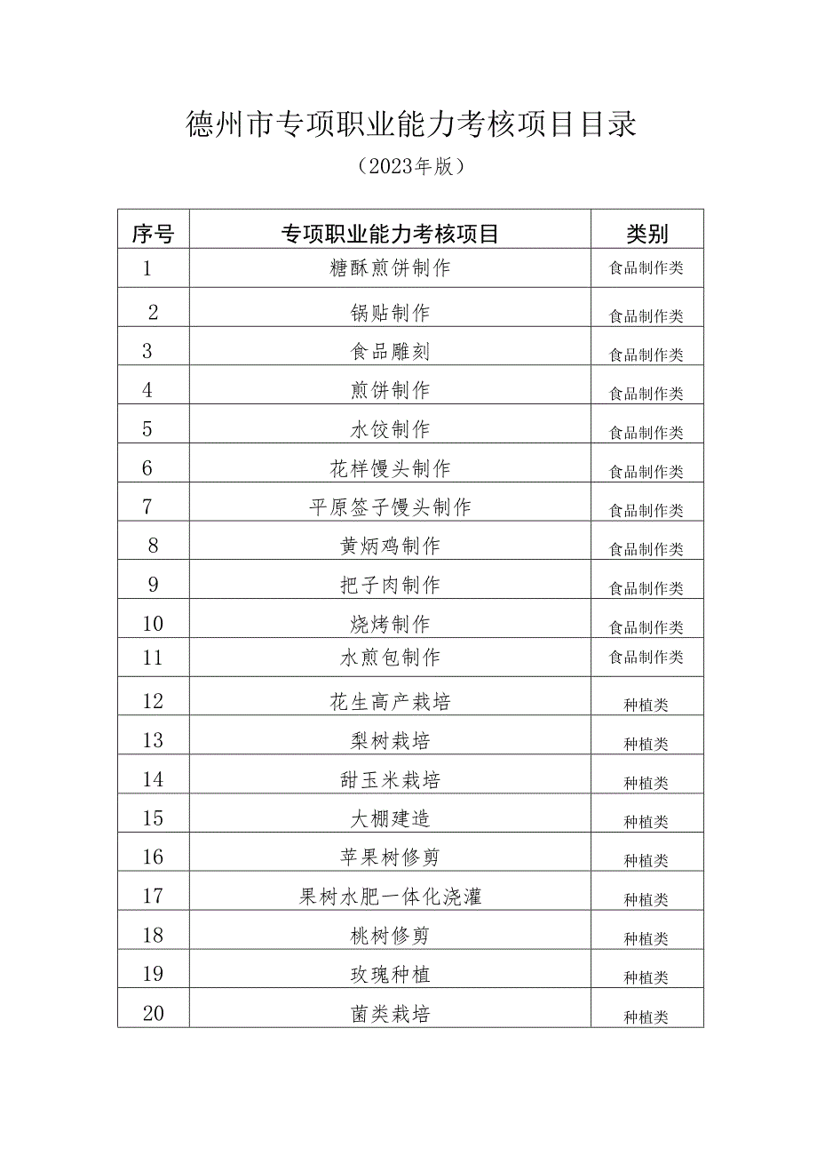 德州市专项职业能力考核项目目录.docx_第1页