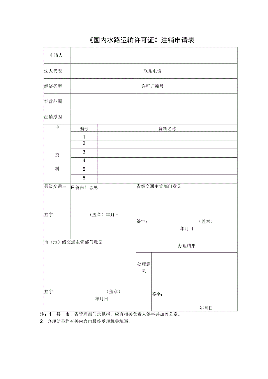 《国内水路运输许可证》注销申请表.docx_第1页