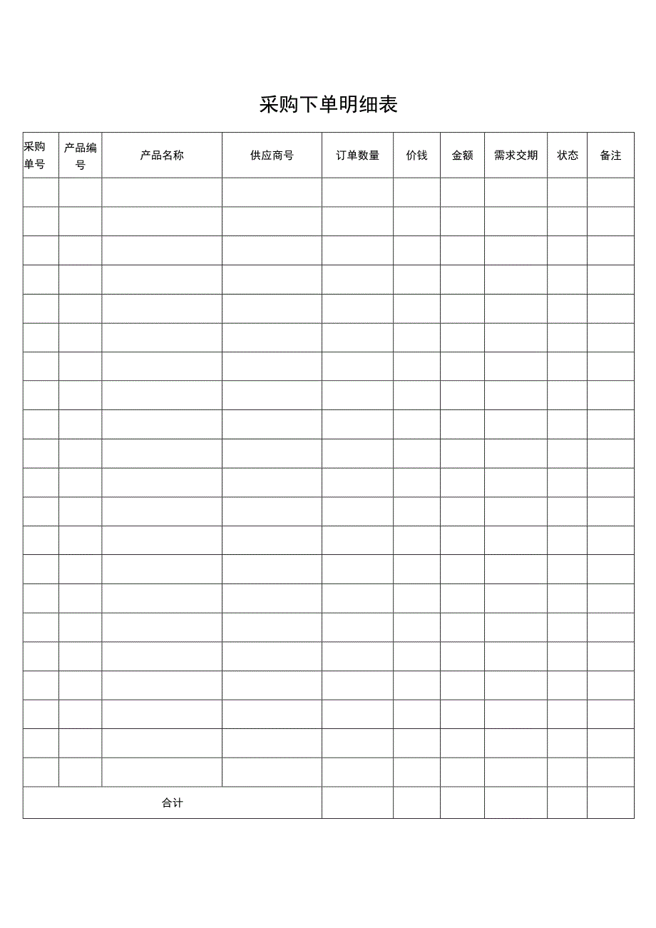 采购下单明细表.docx_第1页