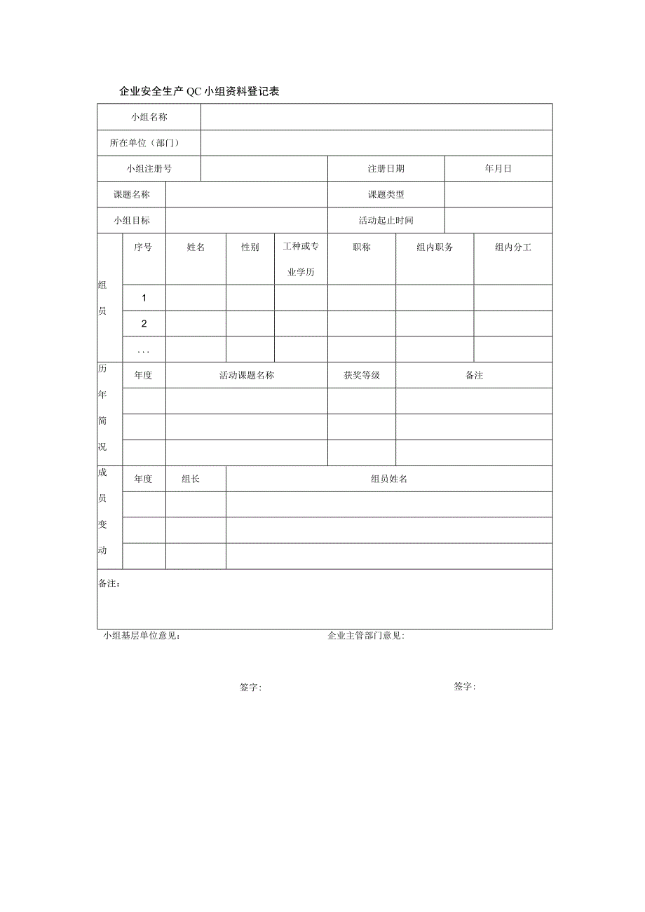 企业安全生产QC小组资料登记表.docx_第1页