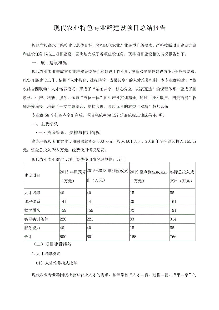 现代农业特色专业群建设项目总结报告.docx_第1页