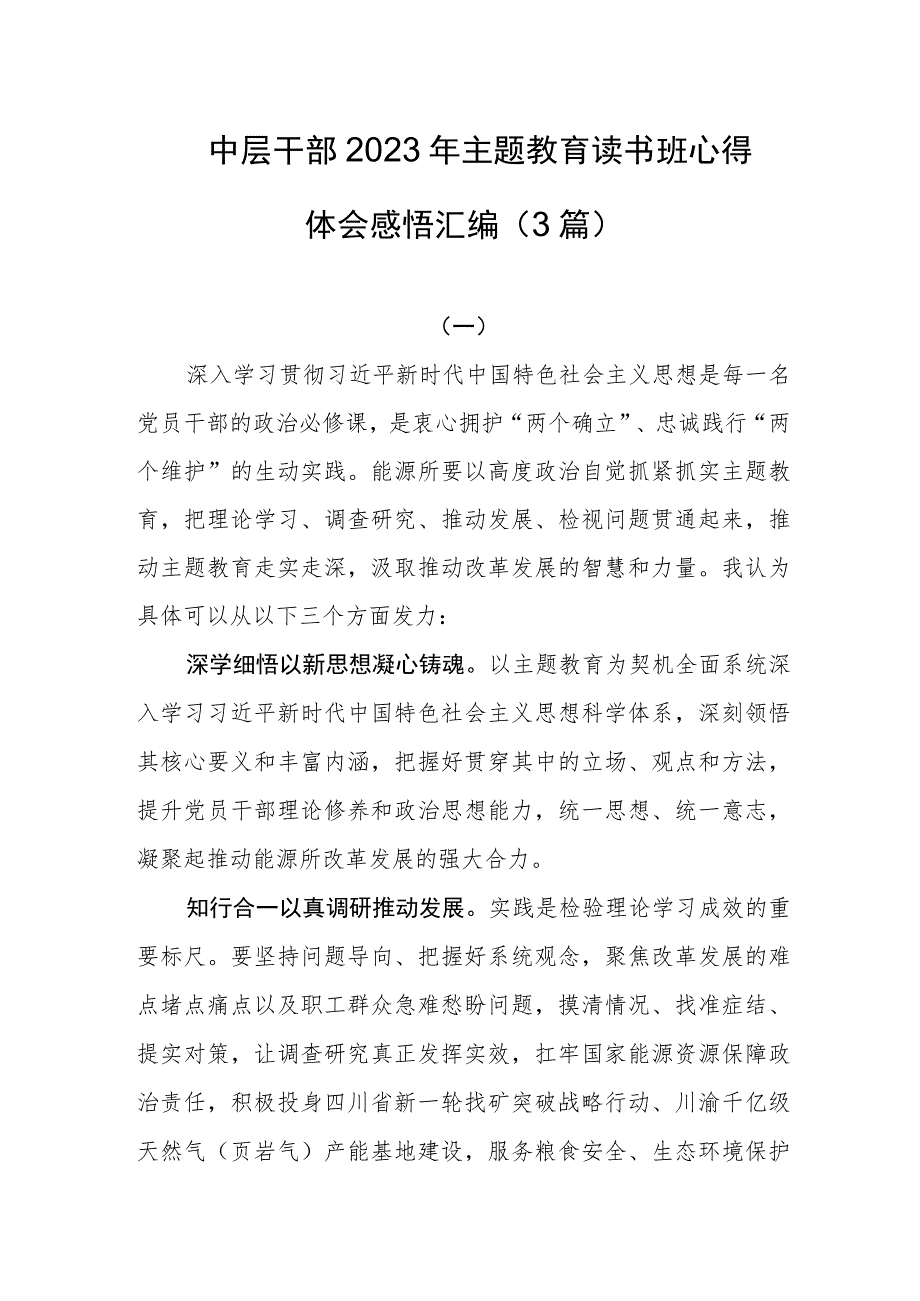 中层干部2023年主题教育读书班心得体会感悟汇编（3篇）.docx_第1页