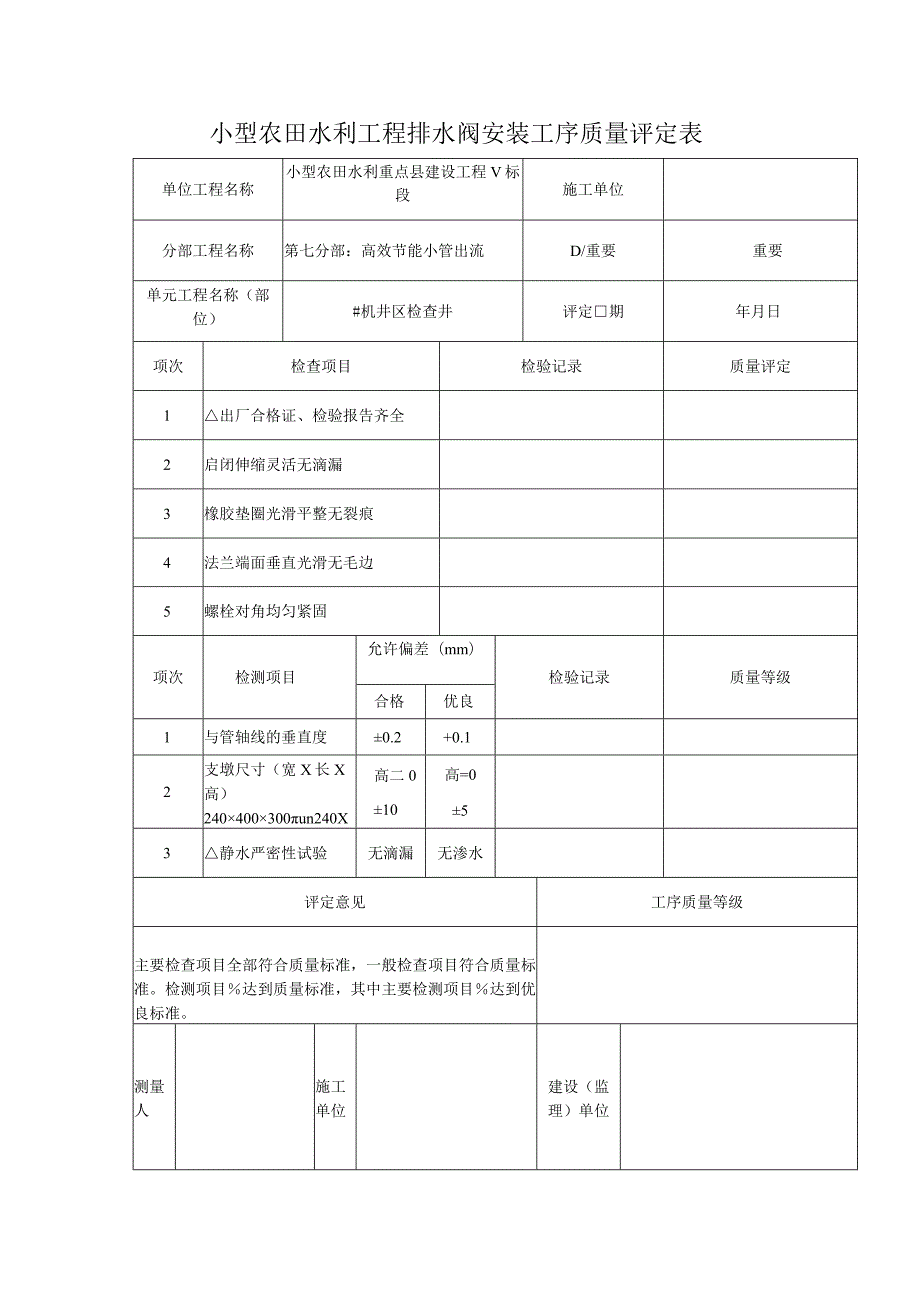 小型农田水利工程排水阀安装工序质量评定表.docx_第1页