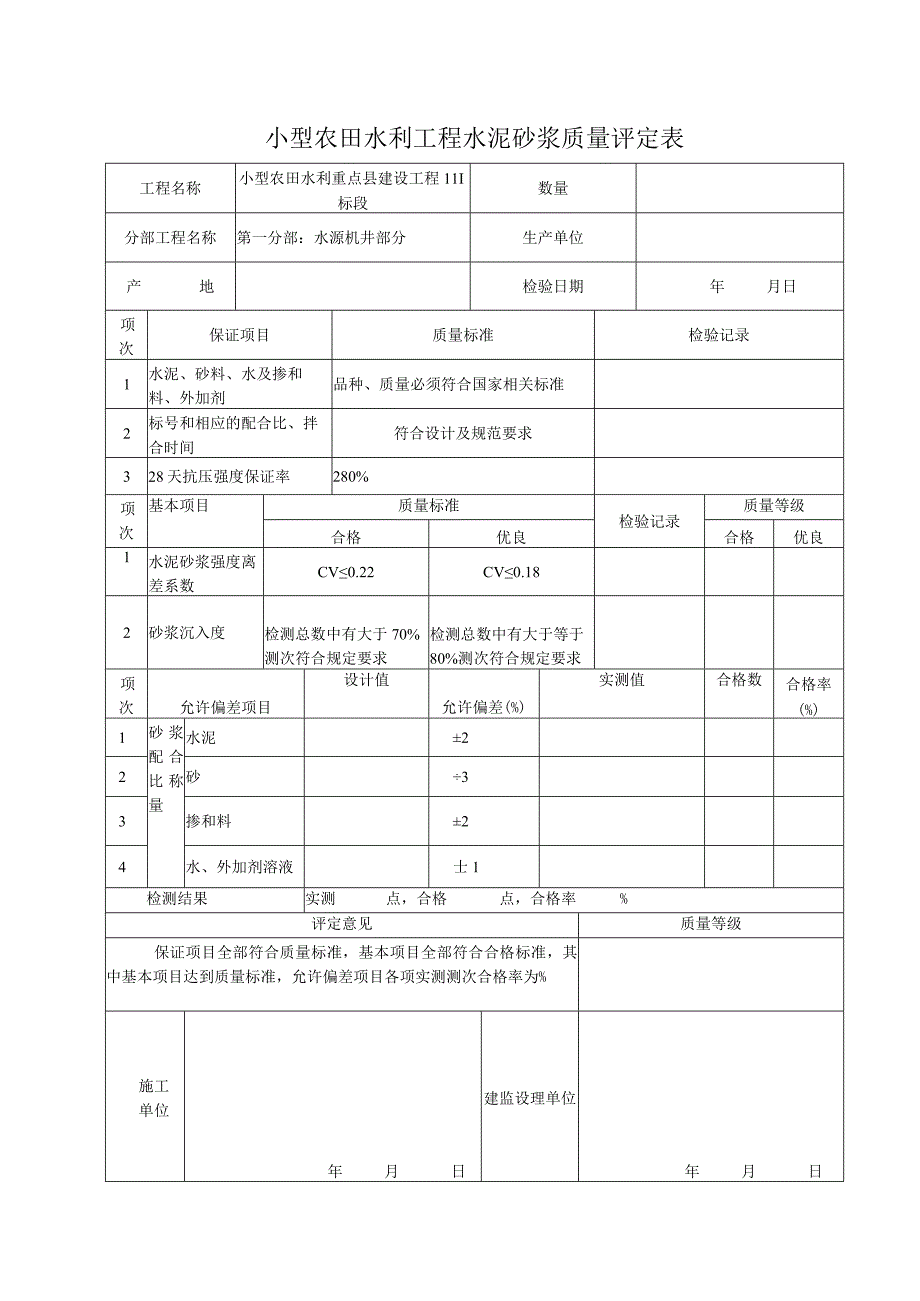 小型农田水利工程水泥砂浆质量评定表.docx_第1页