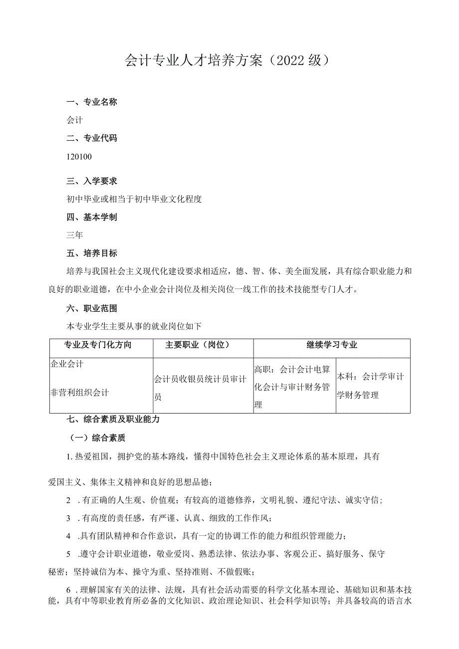 会计专业人才培养方案（2022级）.docx_第1页