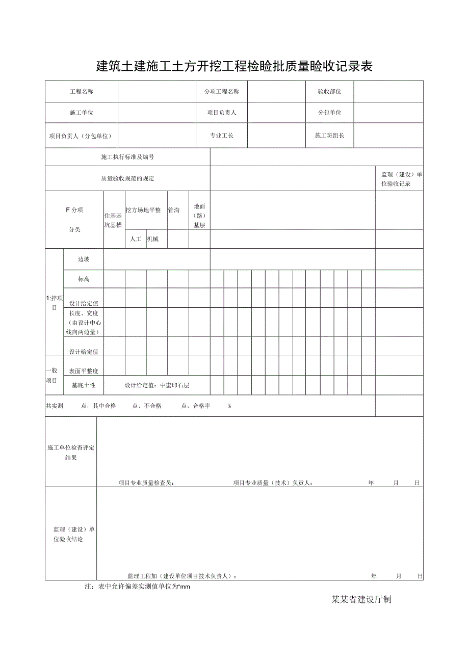 建筑土建施工土方开挖工程检验批质量验收记录表.docx_第1页