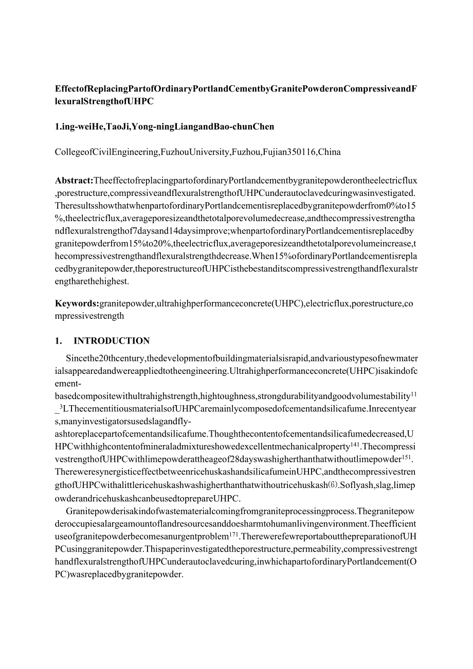 Effect of Replacing Part of Ordinary Portland Cement by Granite Powder on Compressive and Flexural Strength of UHPC.docx_第2页