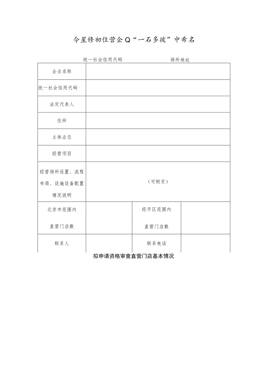 食品连锁经营企业“一证多址”申请书.docx_第1页