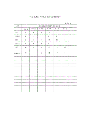 小型农田水利工程劳动力计划表.docx